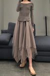 Marc Le Bihan 2590 series triple-layer silk skirt collection French handmade MLB-2590-HUIOU gray lotus color